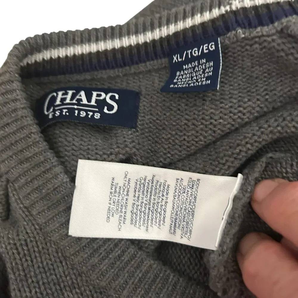 Chaps Sweater NWOT Men's SZ XL Gray 100% Cotton Long Sleeve Office Academia